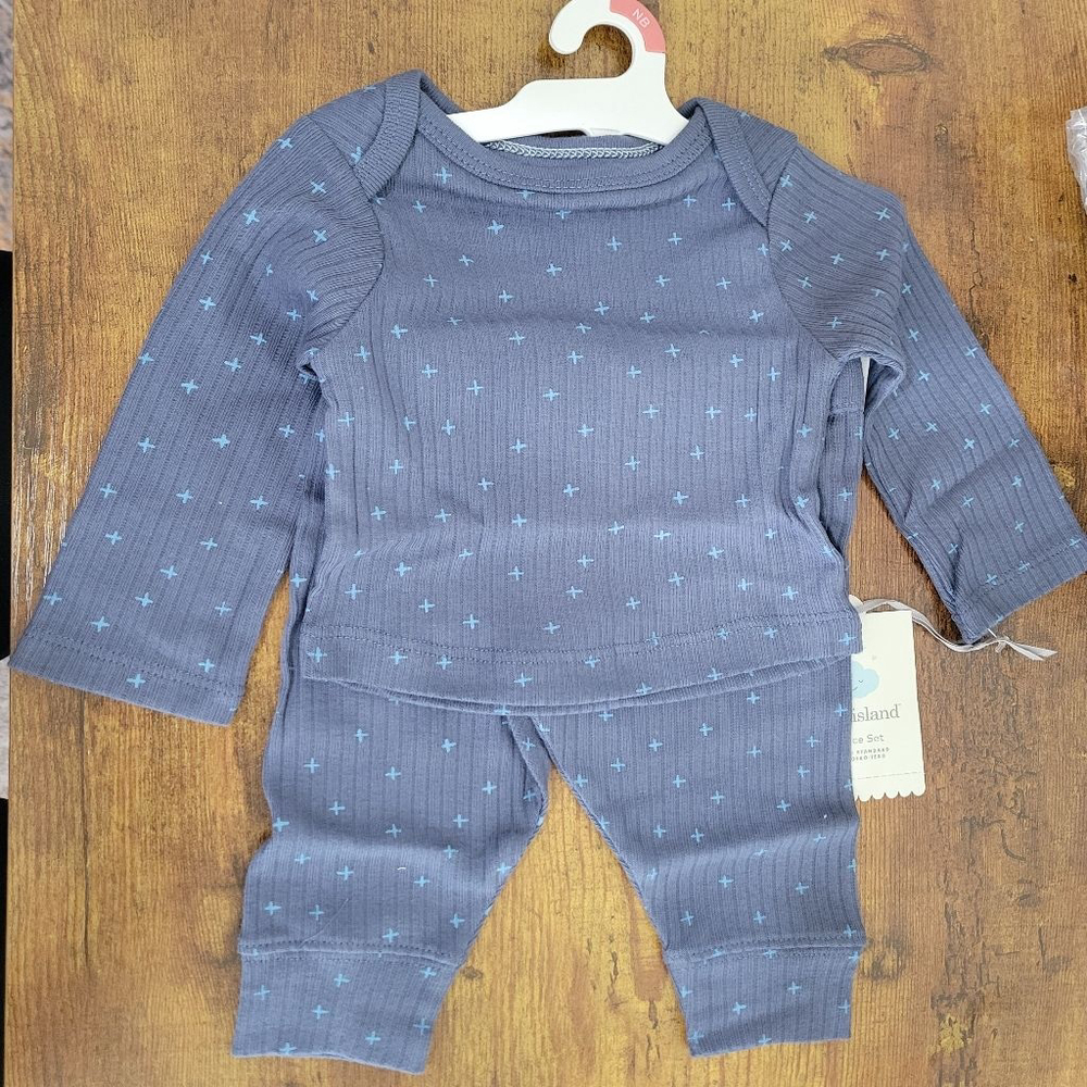 Baby Cloud Island Blue Ribbed 2 Piece Set Size Newborn NB NWT